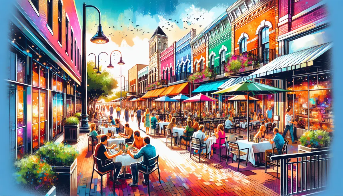 A bustling shopping and dining district in Leander, Texas