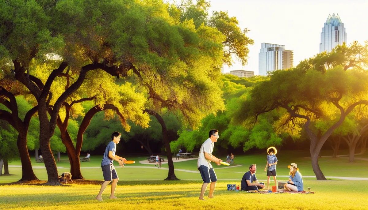Family enjoying outdoor activities in late summer in Austin