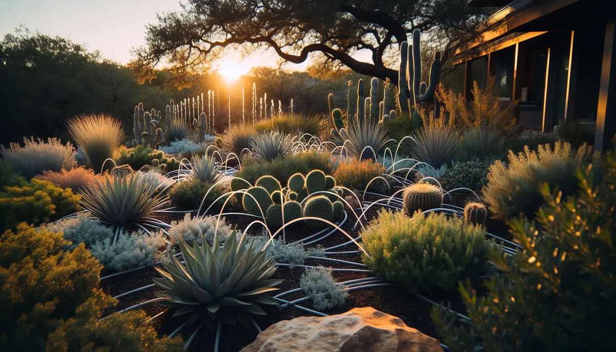 Efficient drip irrigation system in a xeriscaped area