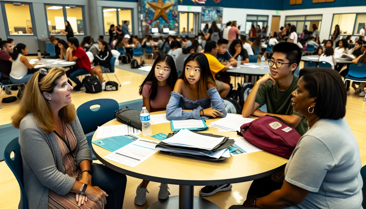 Parents and students participating in enrollment orientation