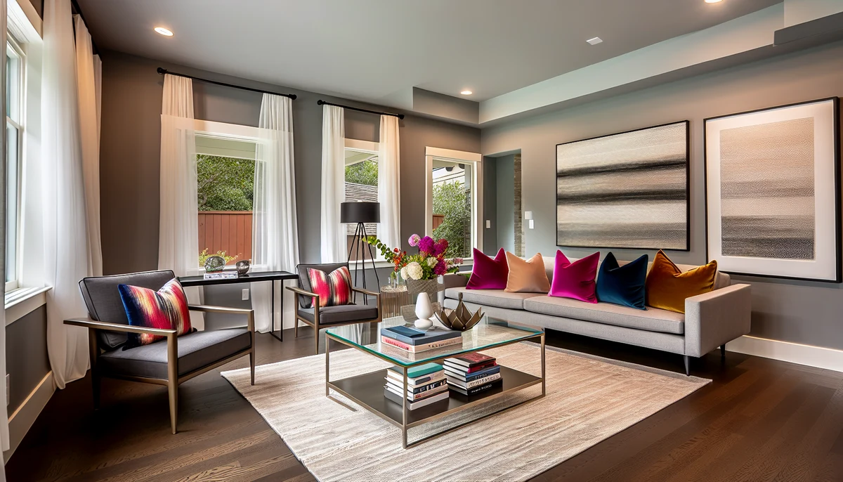 Staged home with modern furniture and decor