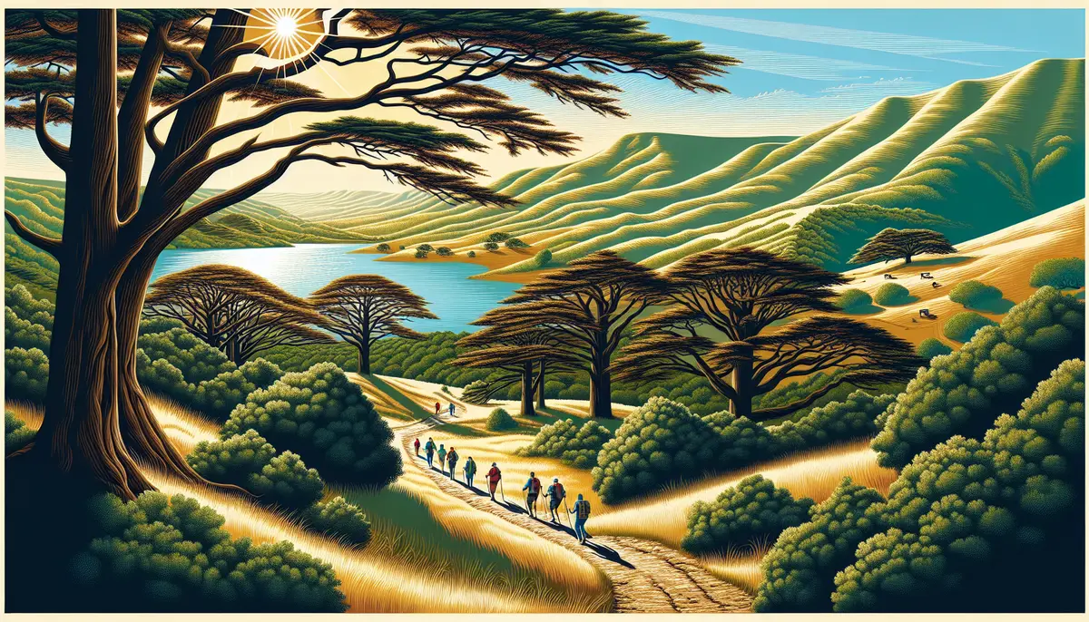 Illustration of Cedar Park in the Texas Hill Country with outdoor recreation opportunities