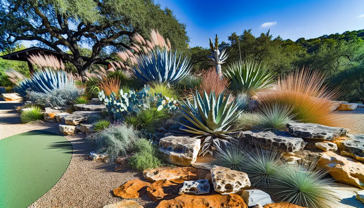 Drought-tolerant plants in a rock garden