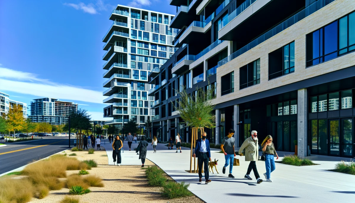 Modern apartment buildings in The Domain, Austin