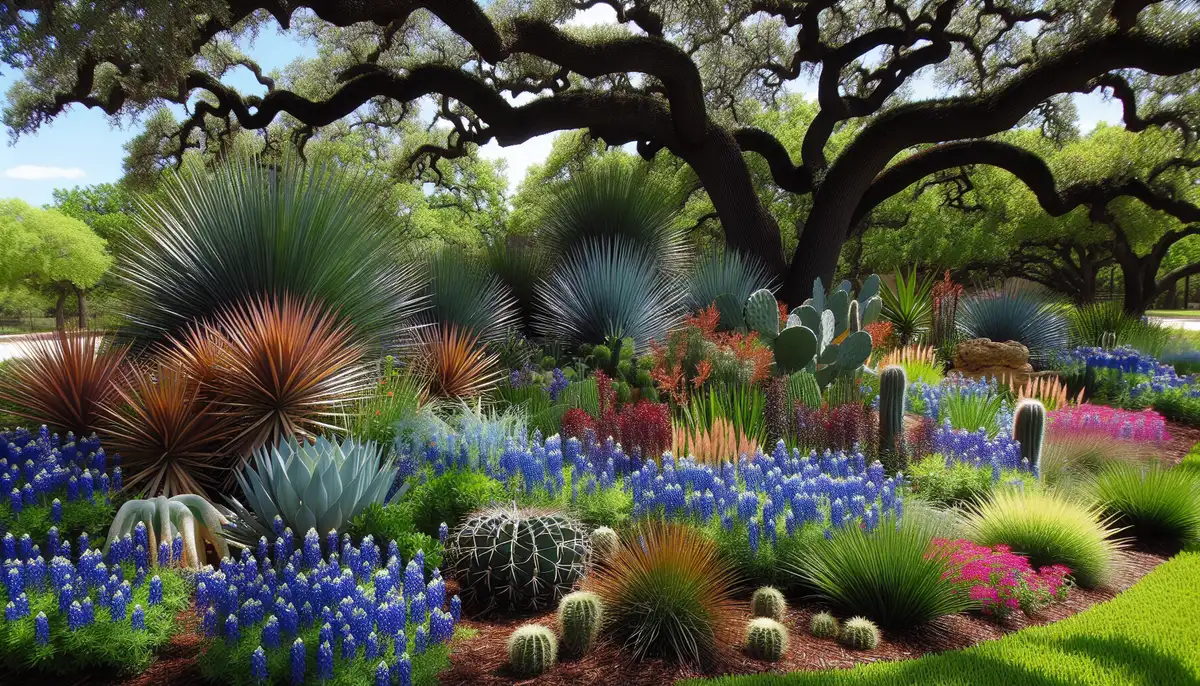 Native plants and shrubs in a xeriscape garden