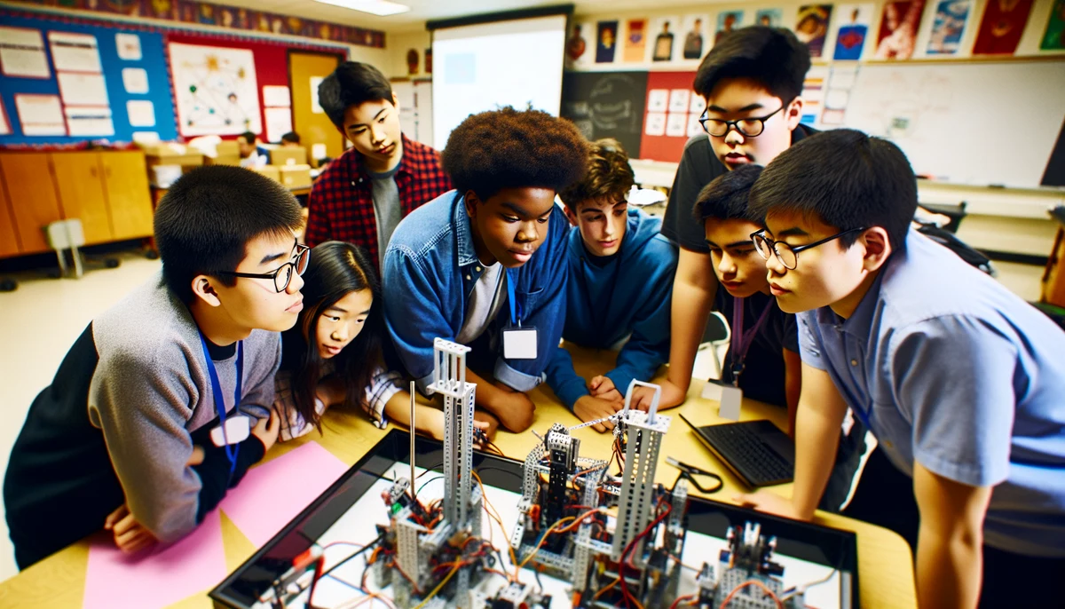High school students engaged in a robotics competition at Bastrop ISD