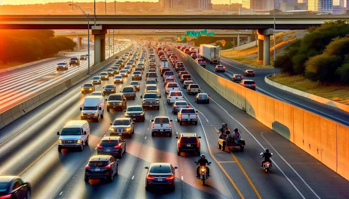 Morning traffic congestion on a major highway in Austin
