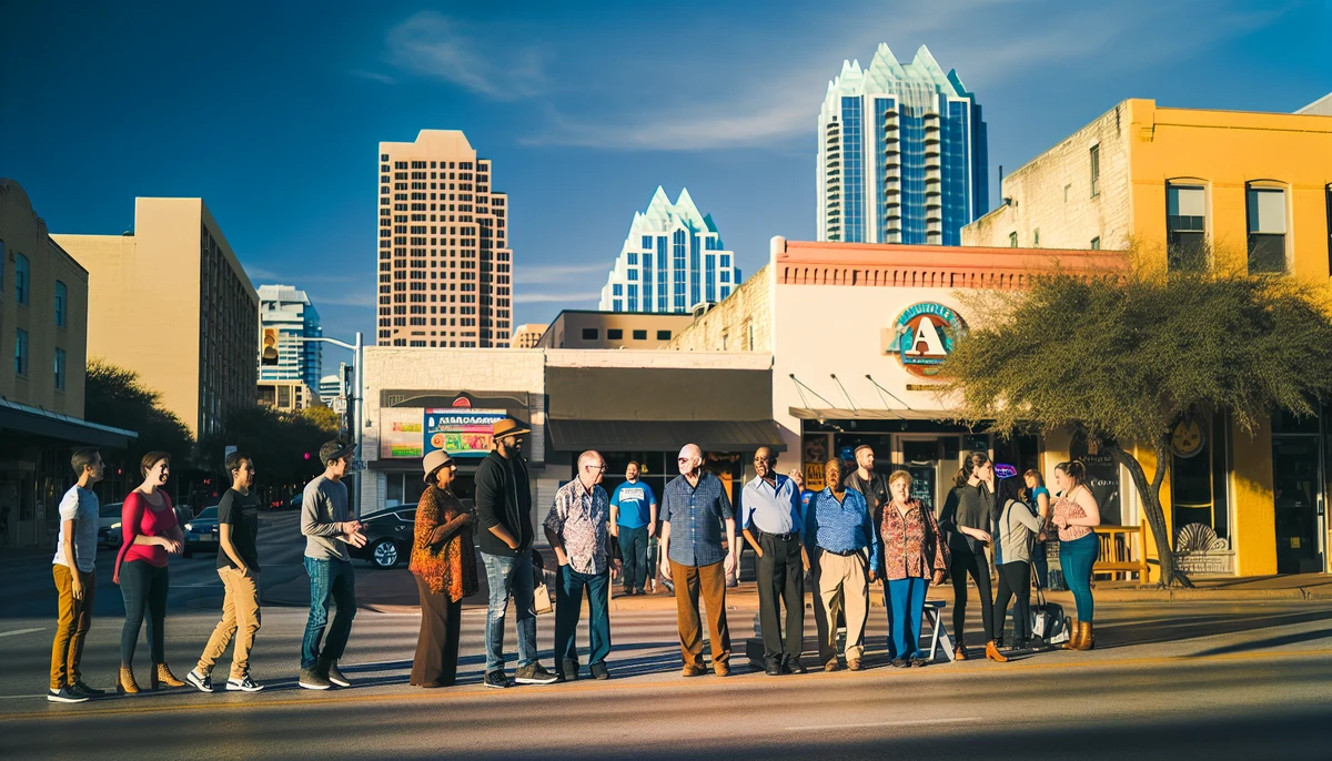 Diverse community gathering in downtown Austin