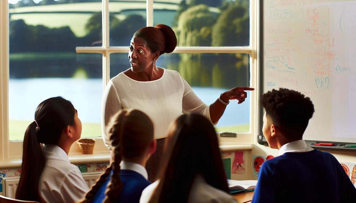 Dedicated teacher interacting with students in a classroom at Lake Travis ISD